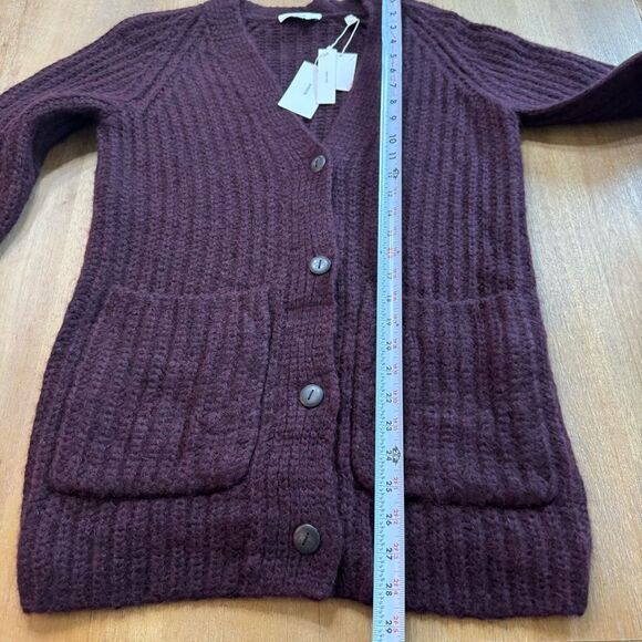 VINCE Alpaca Wool-Blend Cardigan in Plum Wine Size XXS - Picture 6 of 13